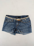 ONLY cream denim shorts with frayed hem and decorative braided gold belt