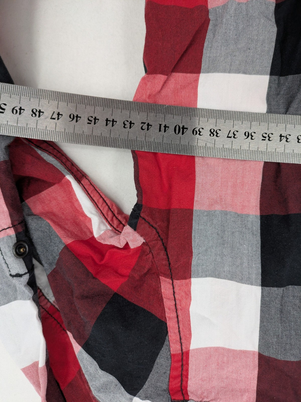 here+there by C&A red checkered long sleeve shirt with button placket and logo