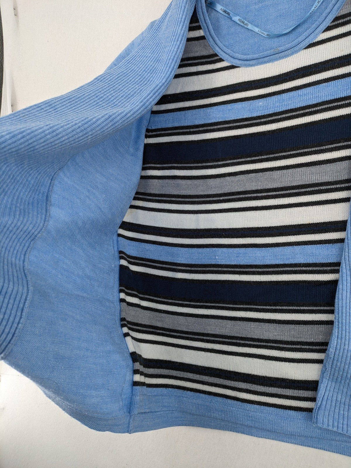 Adagio multi turtle neck jumper set, light blue cardigan, striped top, 100% polyacryl.
