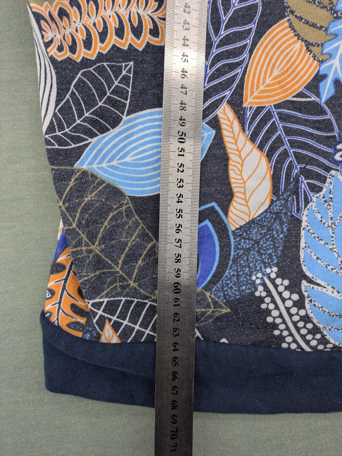 john baner orange turtle neck jumper blue leaf print on dark navy base