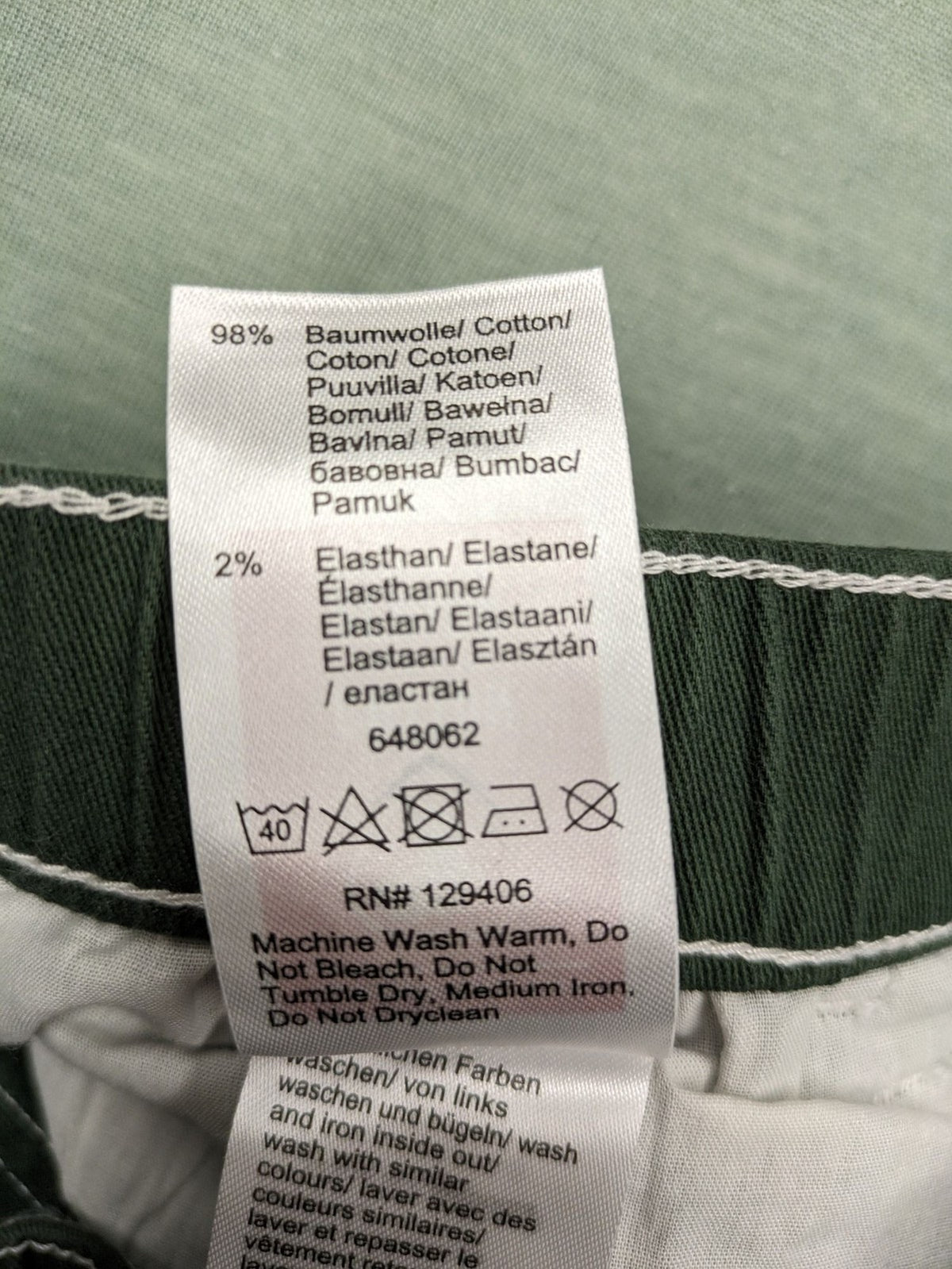 BPC Bonprix green pants wide leg high waist with white contrast stitching