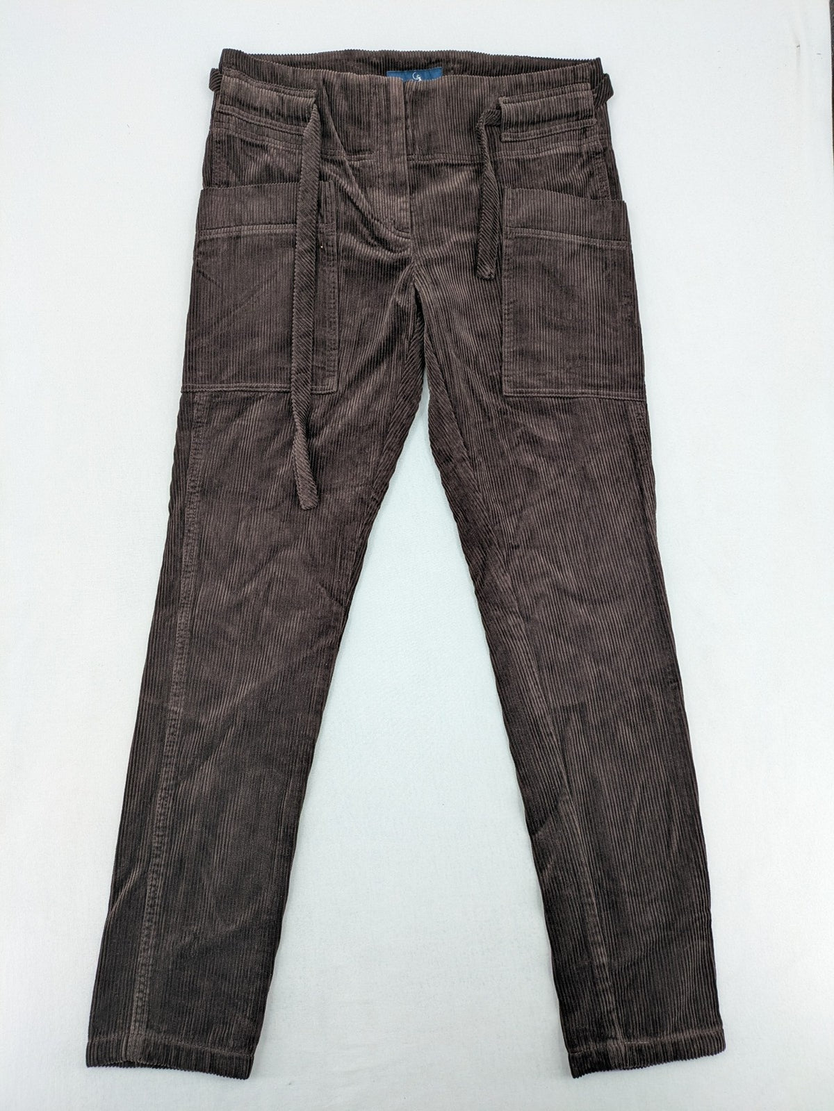 Alma & Lovis brown cord pants high waist with integrated tie belt, 100% organic cotton.