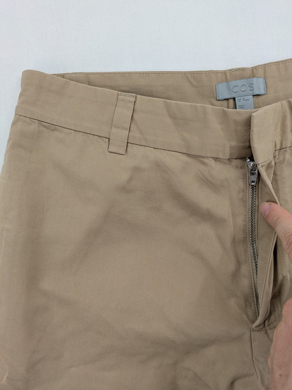 COS beige chino pants flat front straight cut cotton-lyocell blend
