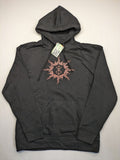 Berserk grey hoodie with pink "Brand of Sacrifice" symbol on front and back.