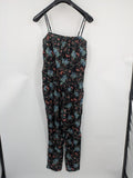 edc multi jumpsuit floral pattern sleeveless with smocked waist and spaghetti straps