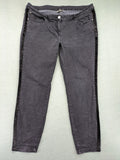 ROCK YOUR CURVES black tapered jeans with grey velvet side stripes and faded wash.
