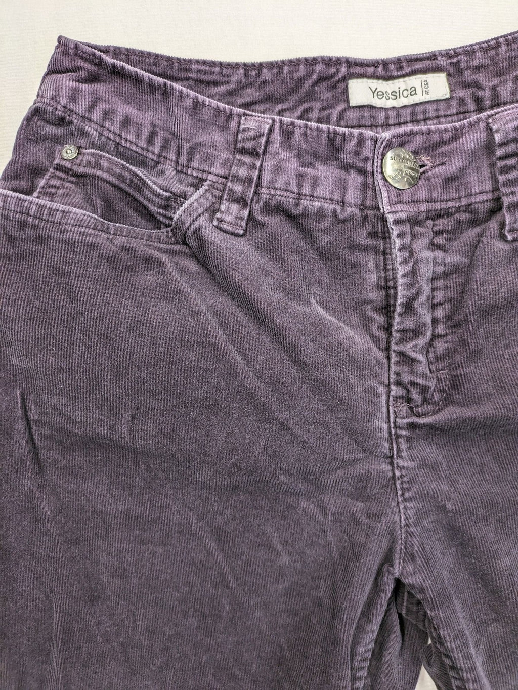 Yessica purple pants classic straight leg five-pocket style soft cotton blend