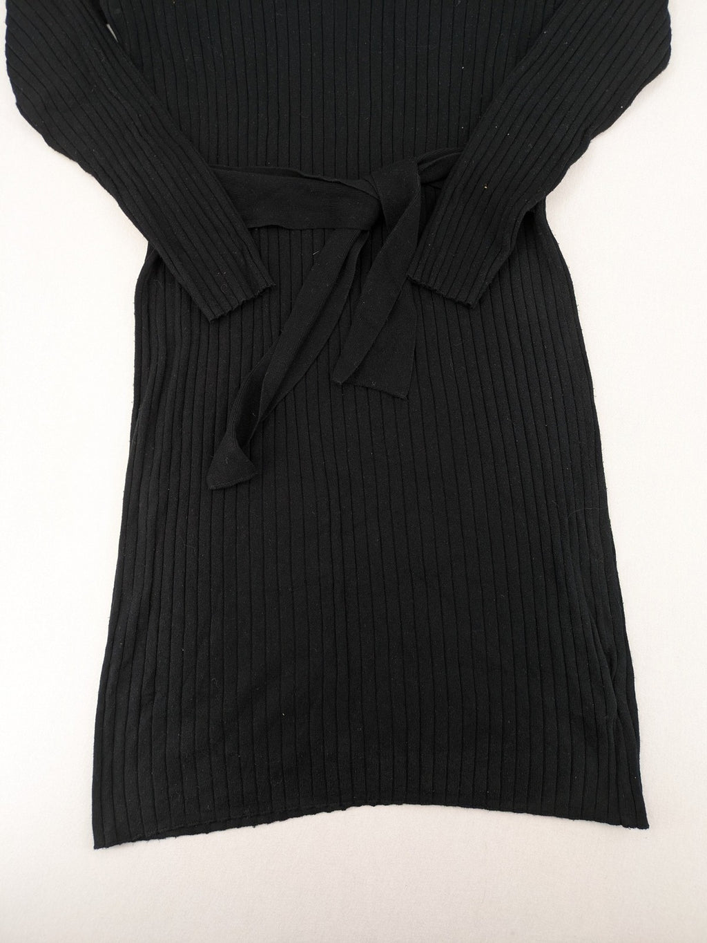 ESMARA black pullover dress ribbed knit with matching fabric belt and long sleeves