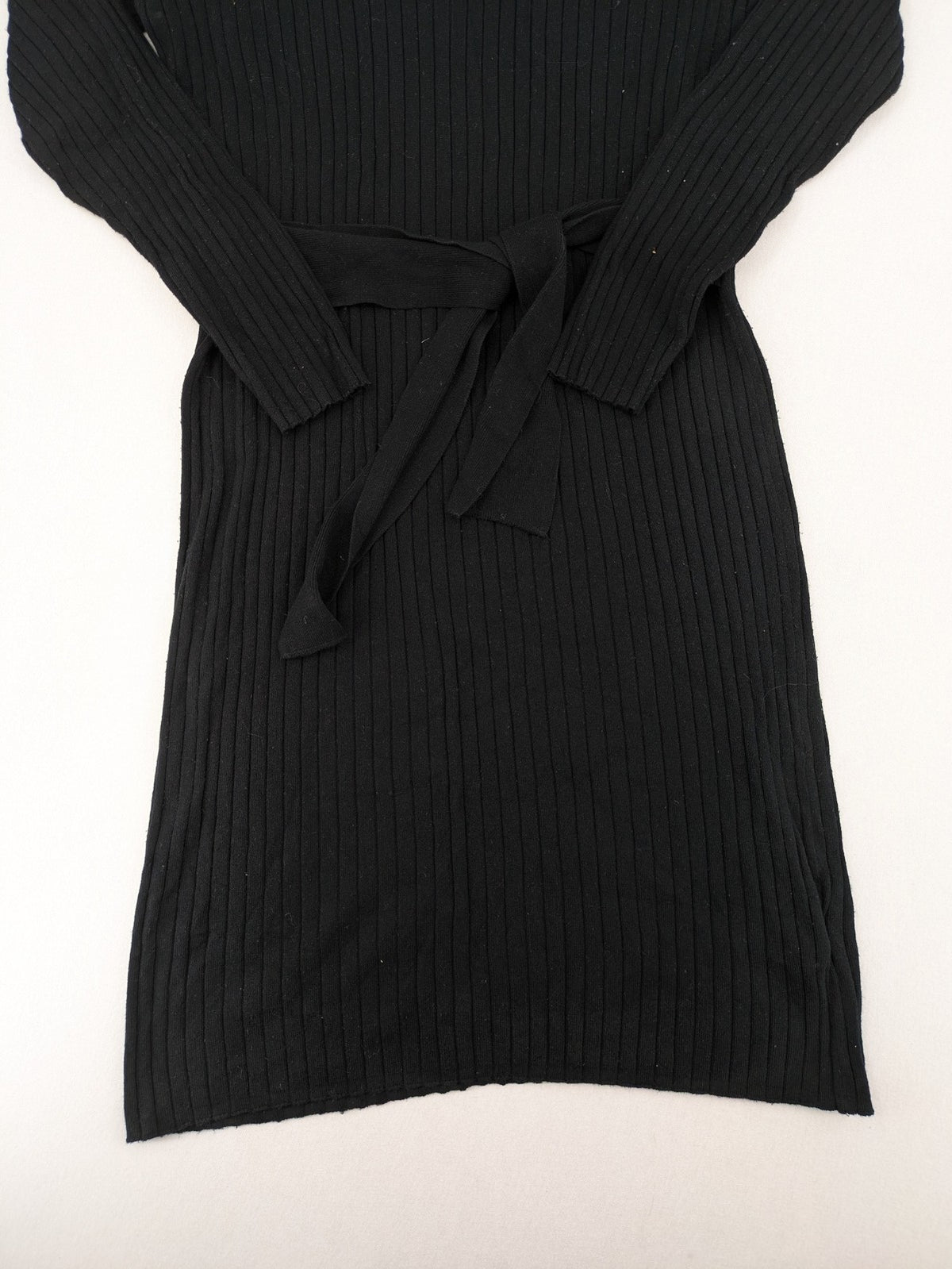 ESMARA black pullover dress ribbed knit with matching fabric belt and long sleeves