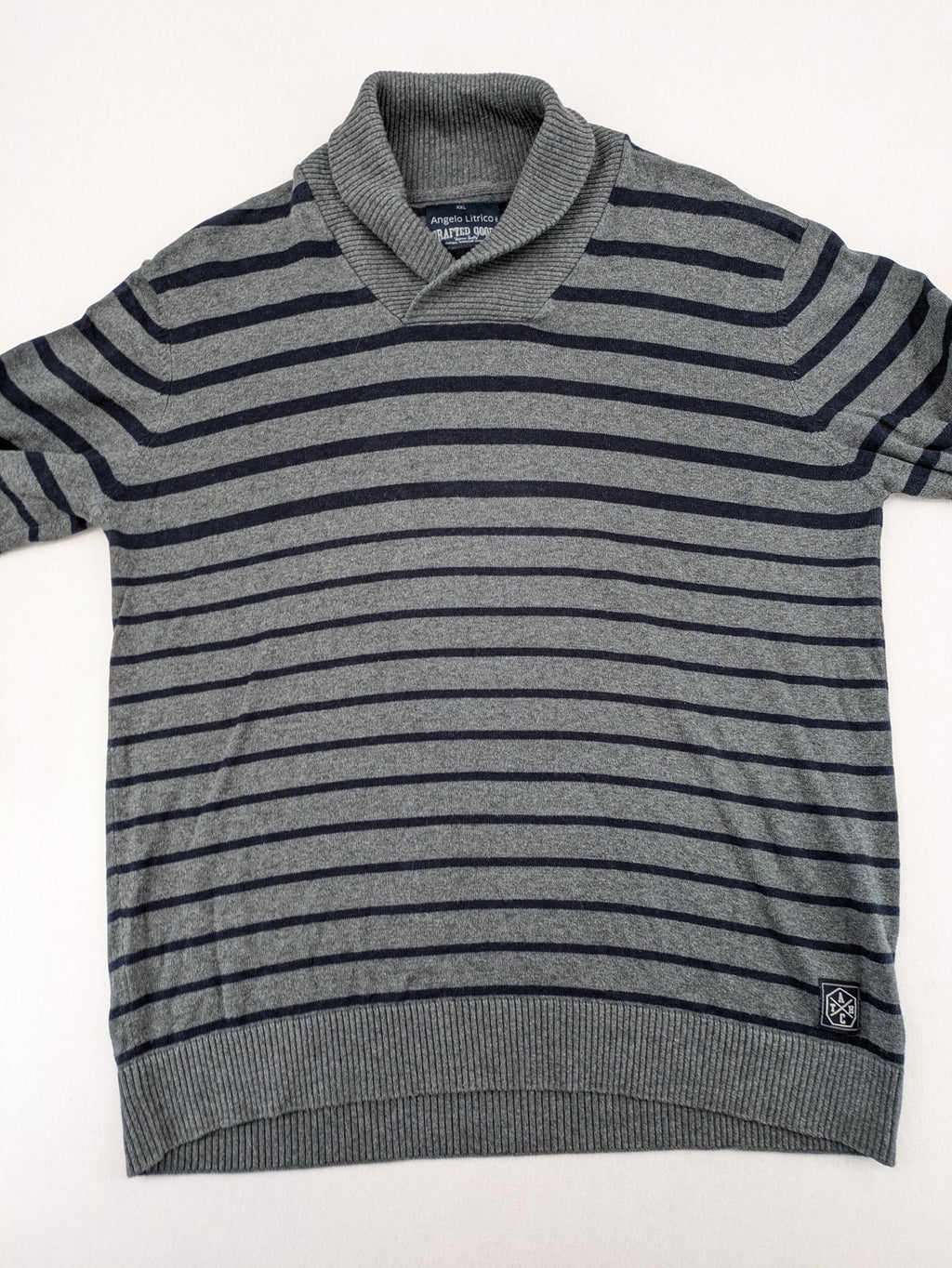 Angelo Litrico grey and navy striped turtle neck jumper with stylish shawl collar.