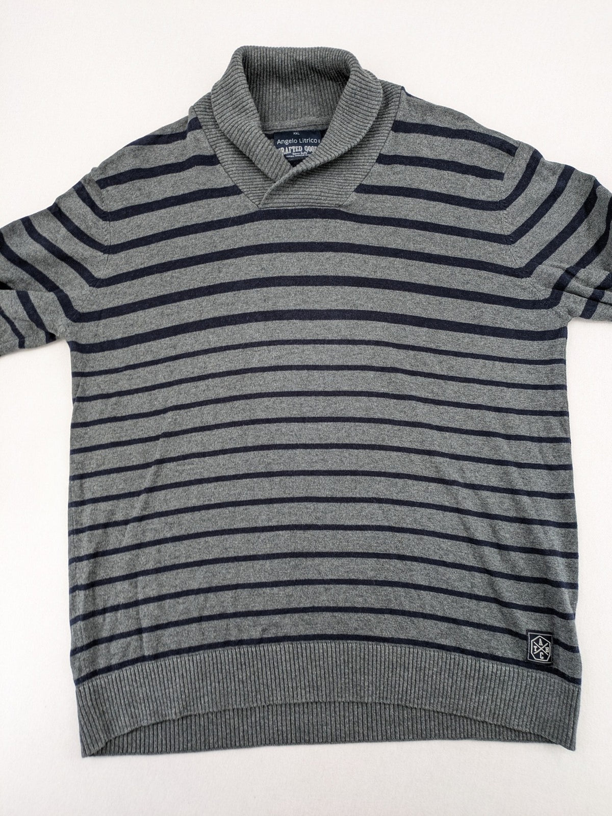 Angelo Litrico grey and navy striped turtle neck jumper with stylish shawl collar.