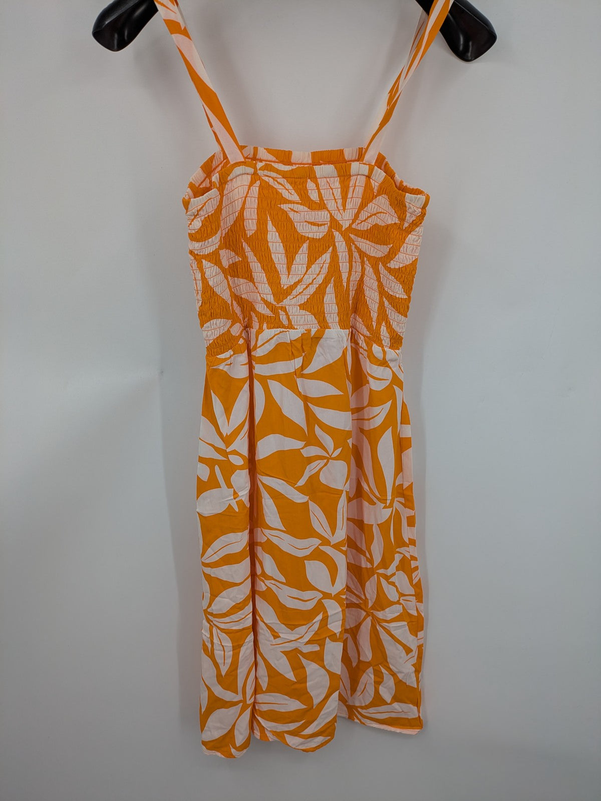 up2 fashion orange summer dress floral print smocked bodice 100% viscose