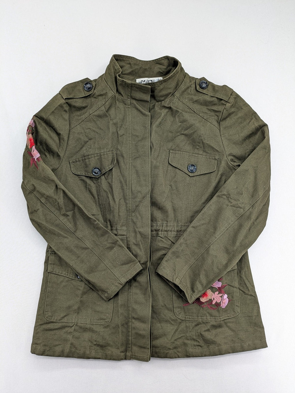 MyHailys green military jacket cotton with embroidered tiger and floral details.