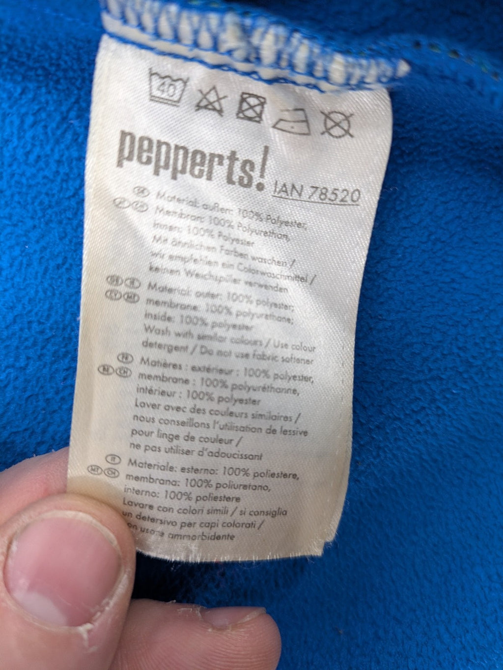 Pepperts multi softshell jacket plaid pattern blue green black, fleece lined, hooded.