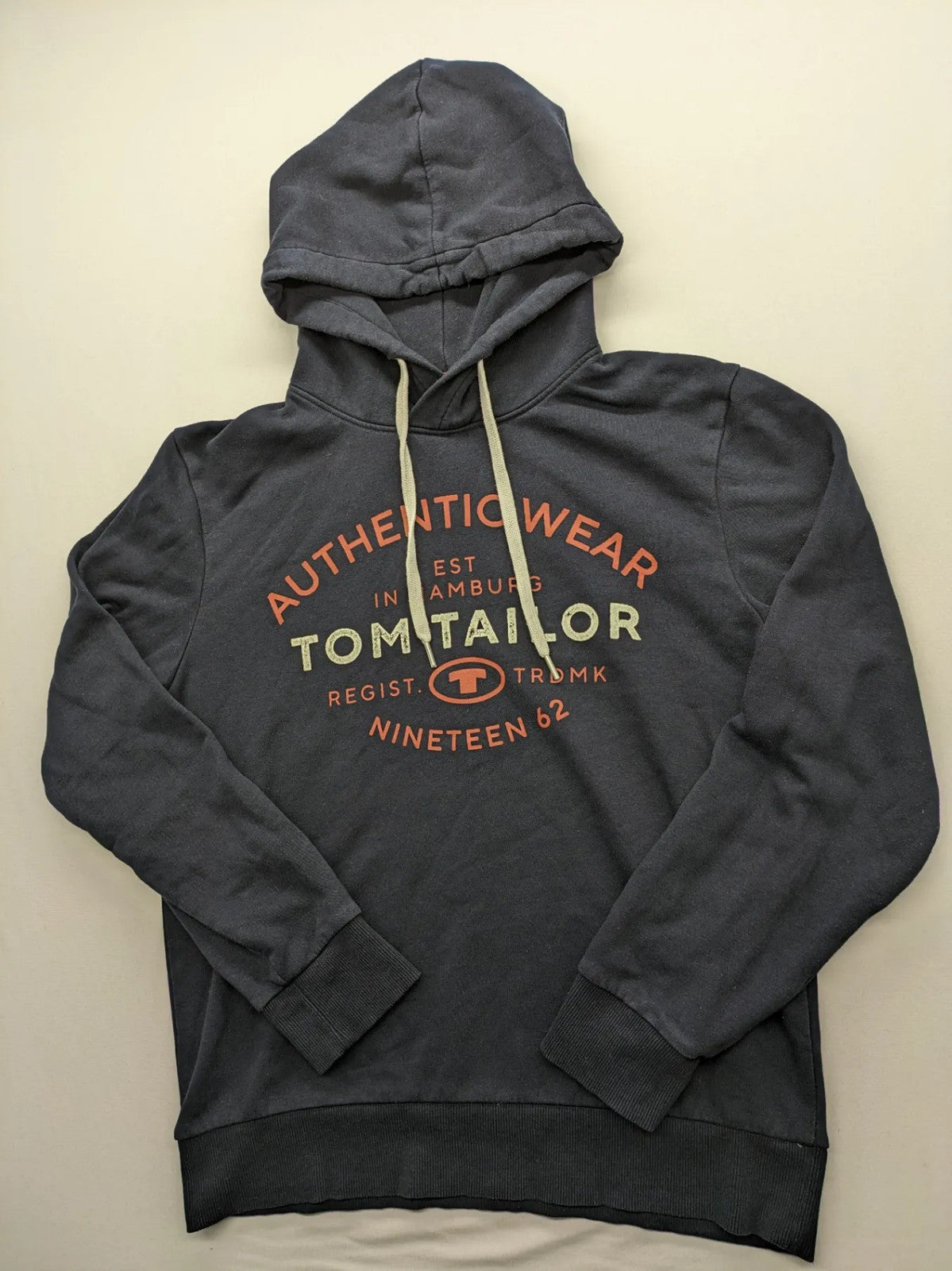 Tom Tailor multi hoodie with "Authentic Wear" logo print, drawstring hood, ribbed cuffs.