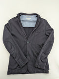 Marc O'Polo grey sweatblazer jacket, structured organic cotton, elbow patches, striped inner lining.