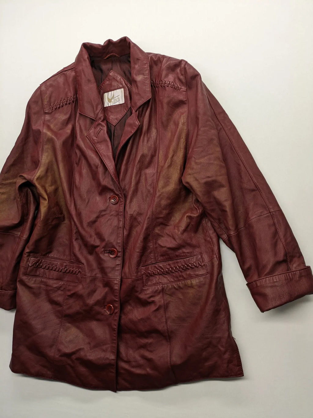 Ultsch burgundy leather jacket vintage soft lamb nappa with braided pocket details