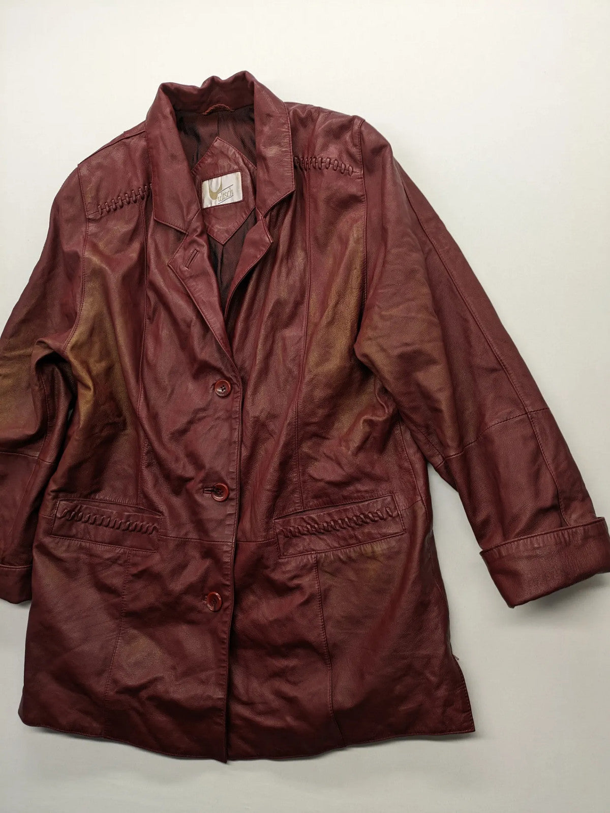 Ultsch burgundy leather jacket vintage soft lamb nappa with braided pocket details