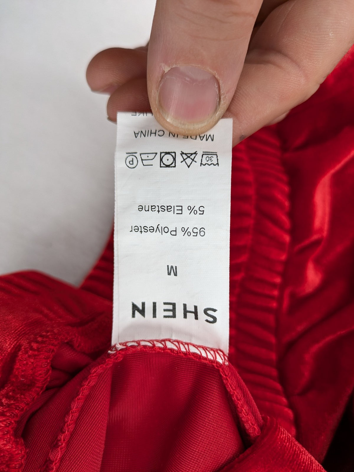SHEIN red loungewear set velvet fabric with white collar and "Collision 18" graphic.