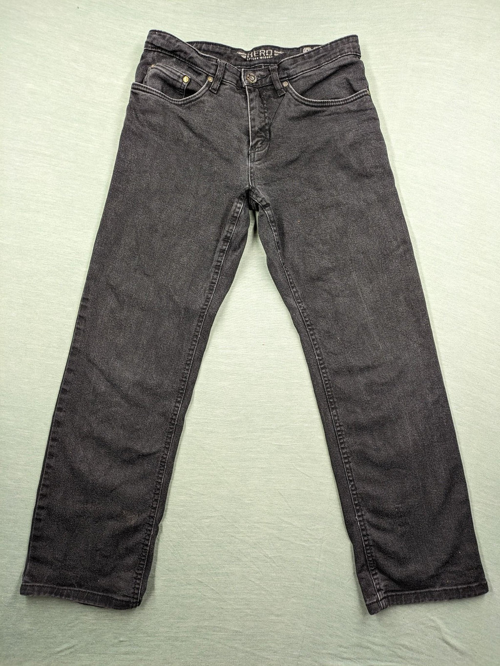 Hero by John Meddox black straight jeans with faded wash and durable cotton-stretch material.