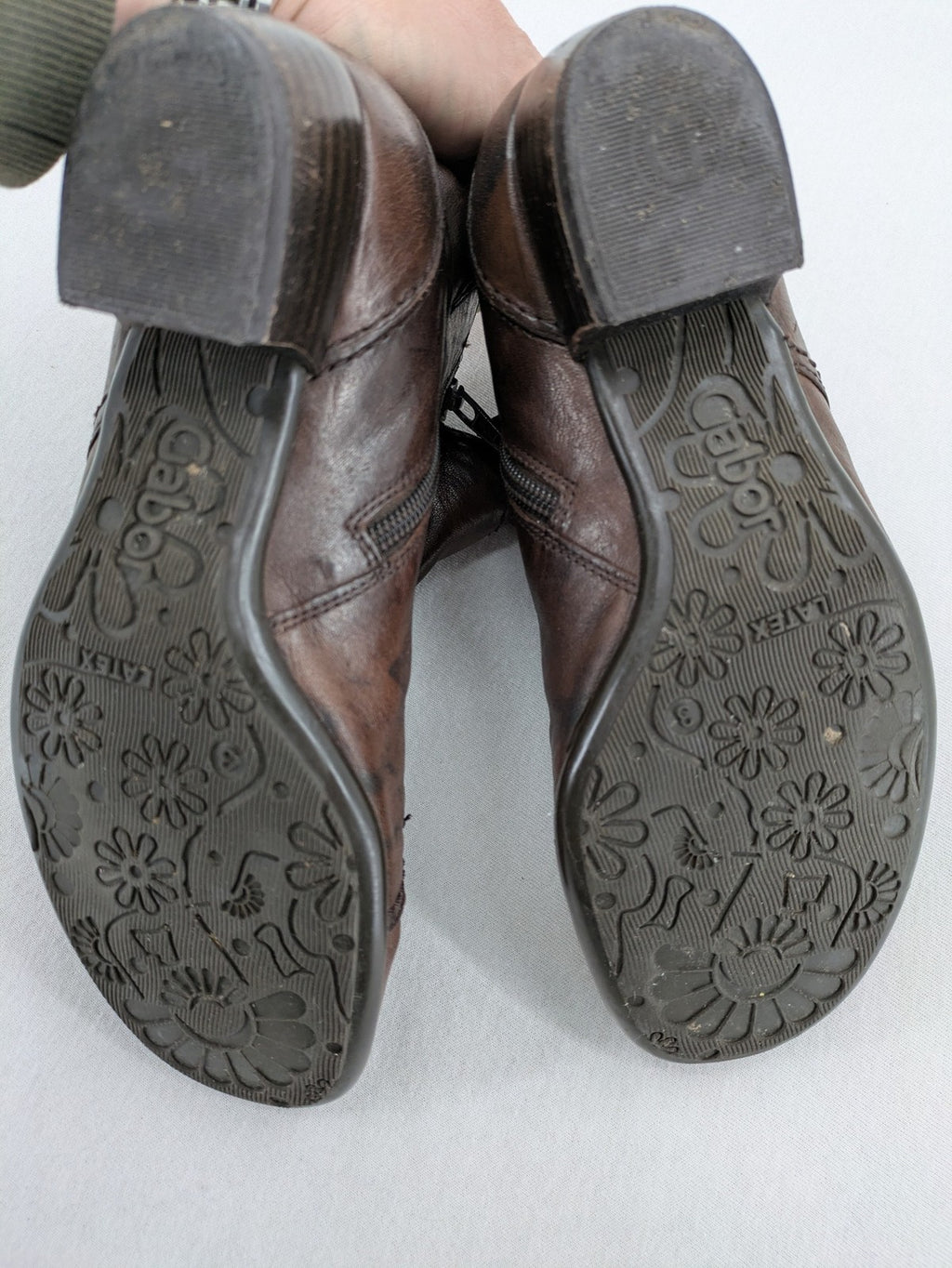 Gabor brown winter boots genuine leather side zipper decorative lacing block heel