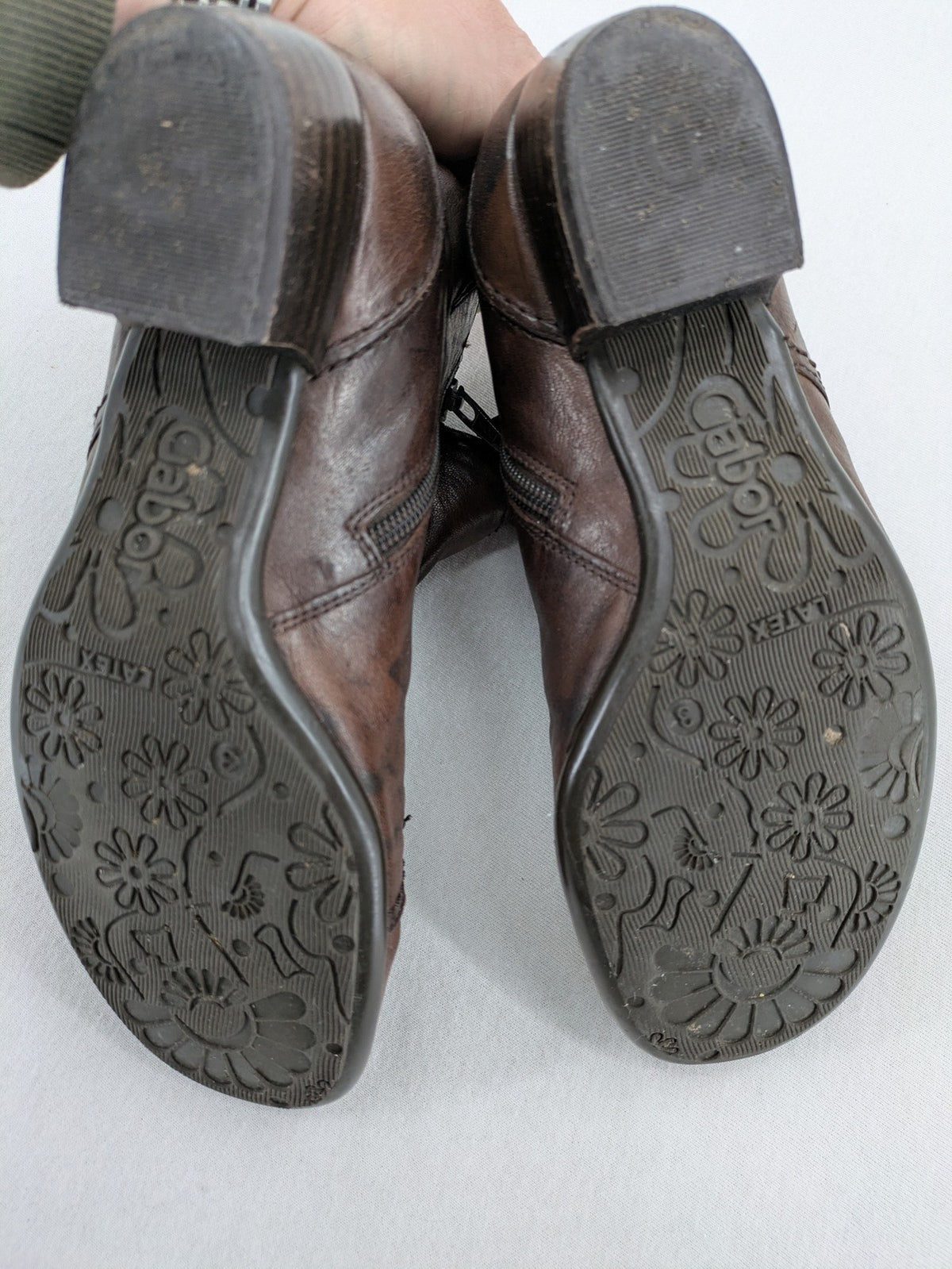 Gabor brown winter boots genuine leather side zipper decorative lacing block heel