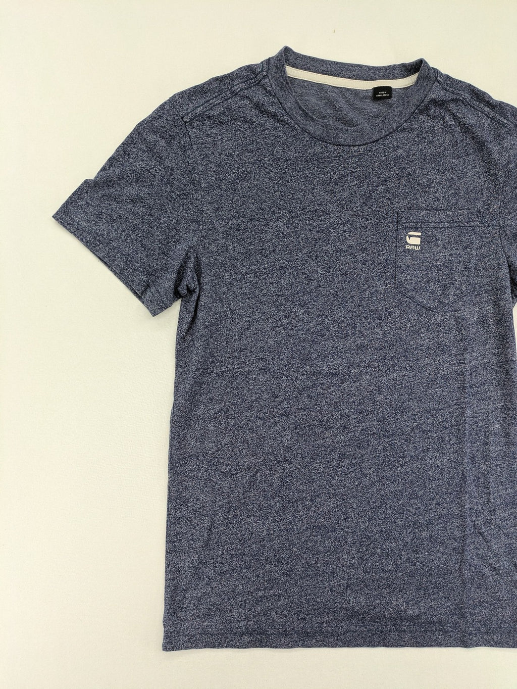 G-Star Raw blue melange t-shirt with round neck and logo chest pocket.
