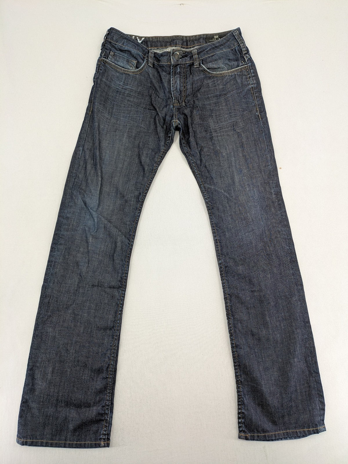 Buffalo David Bitton blue straight jeans dark wash denim five-pocket design