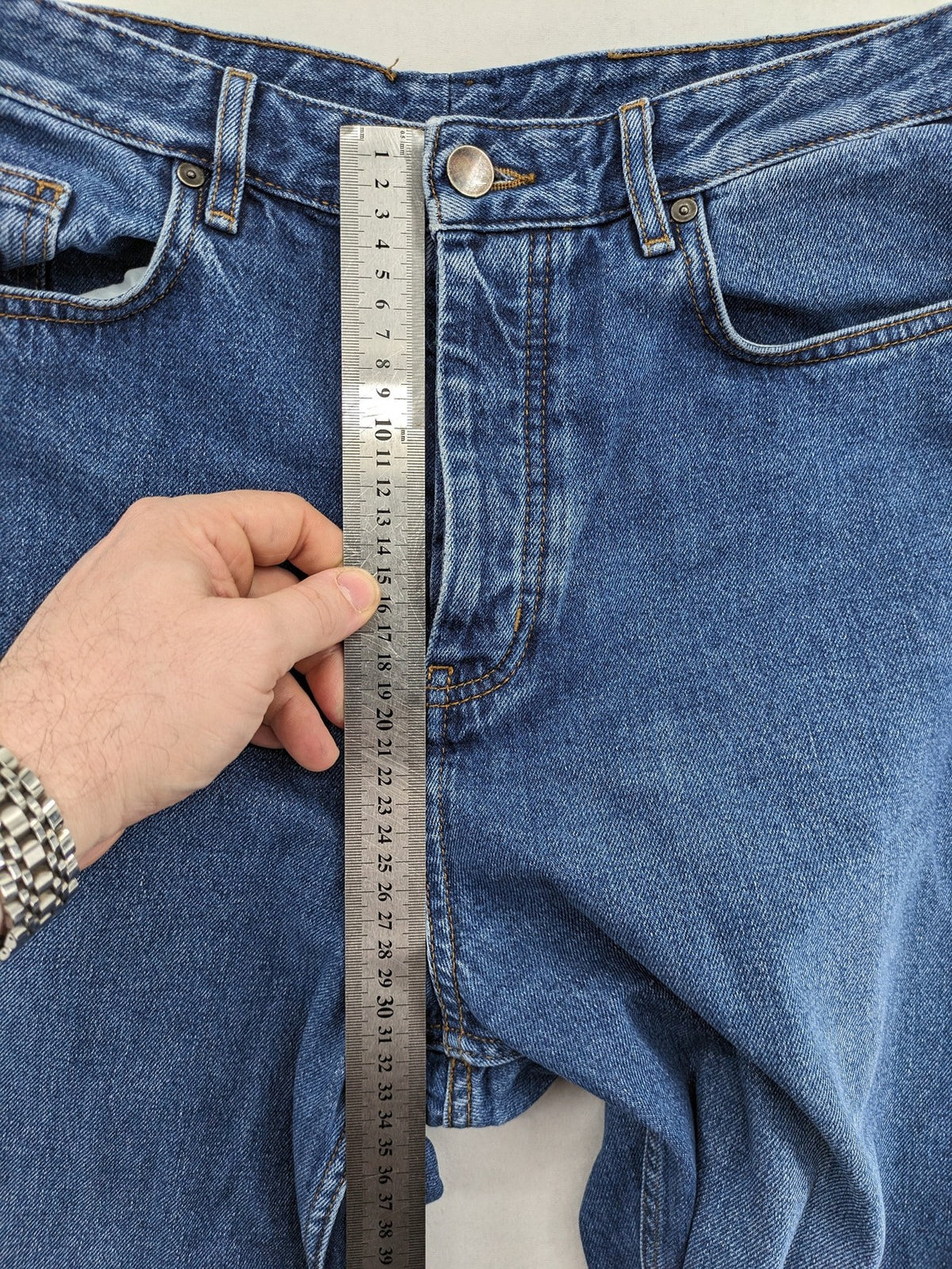 COS blue straight jeans relaxed fit high waist button fly 100% cotton denim.
