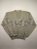 Lewträger cream and grey turtle neck jumper with geometric pattern and button placket.