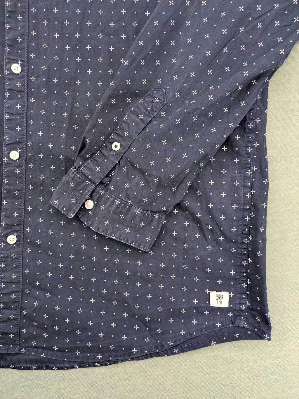 Tom Tailor Denim navy long sleeve shirt fitted cotton button-down with subtle allover pattern.