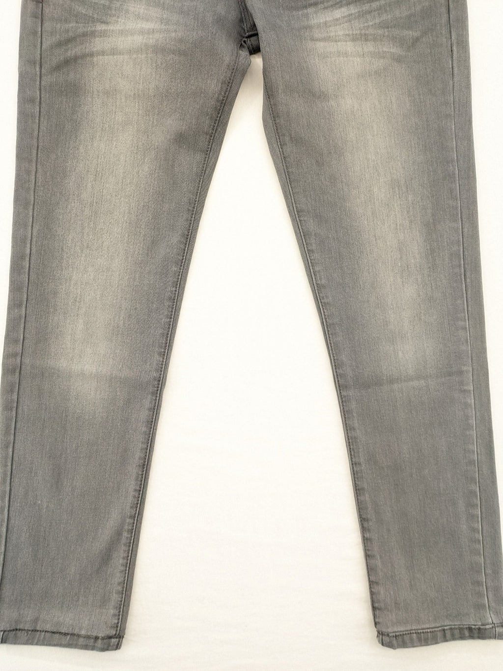 Born Rich grey slim fit jeans with button fly and washed denim texture.