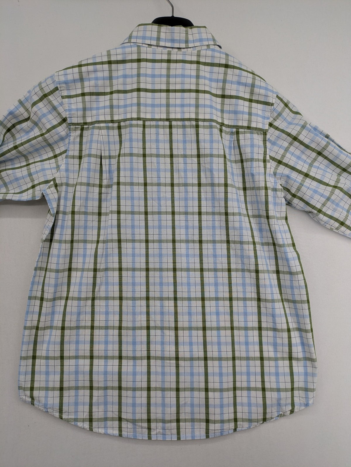 L.O.G.G green, blue, and white checked long-sleeve shirt with button placket and Kent collar.