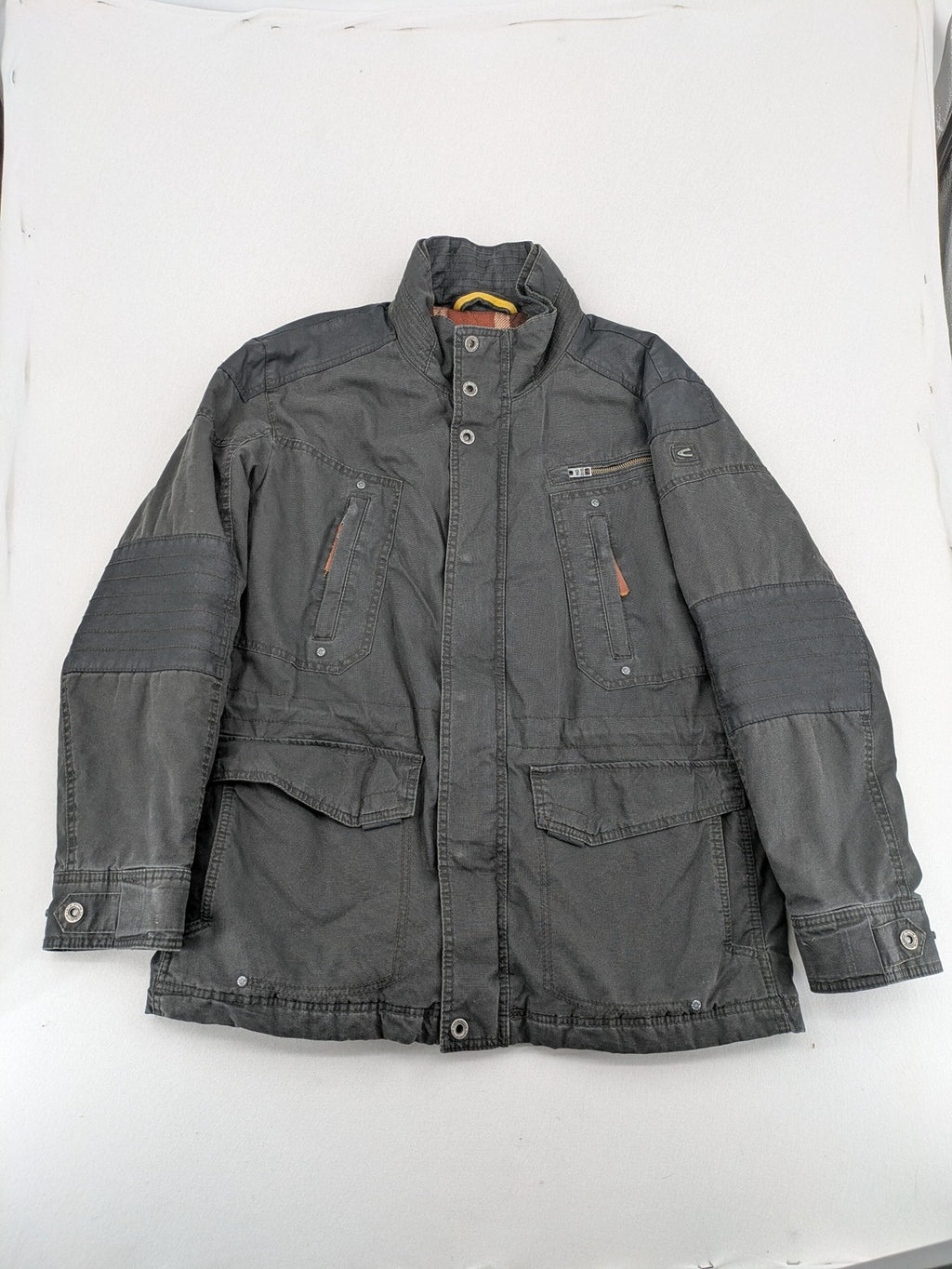 camel active grey field jacket cotton quilted with multiple pockets and stand-up collar