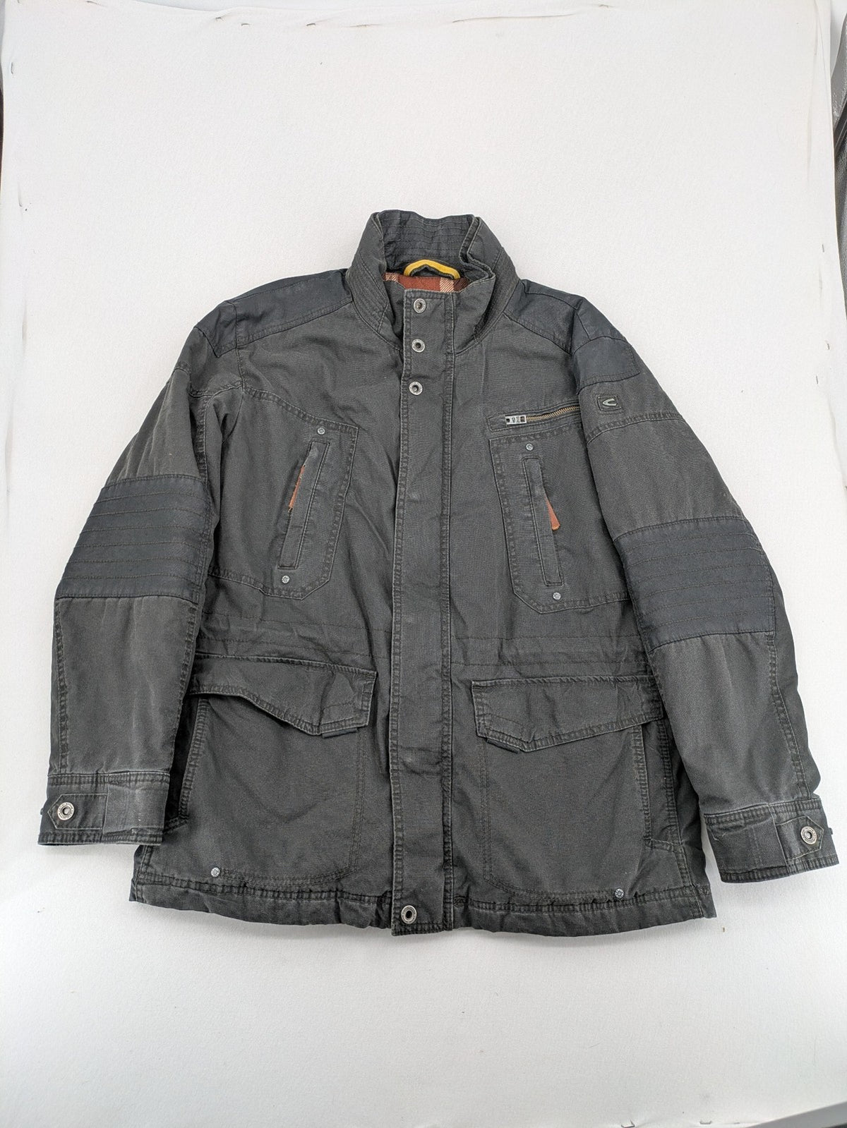 camel active grey field jacket cotton quilted with multiple pockets and stand-up collar