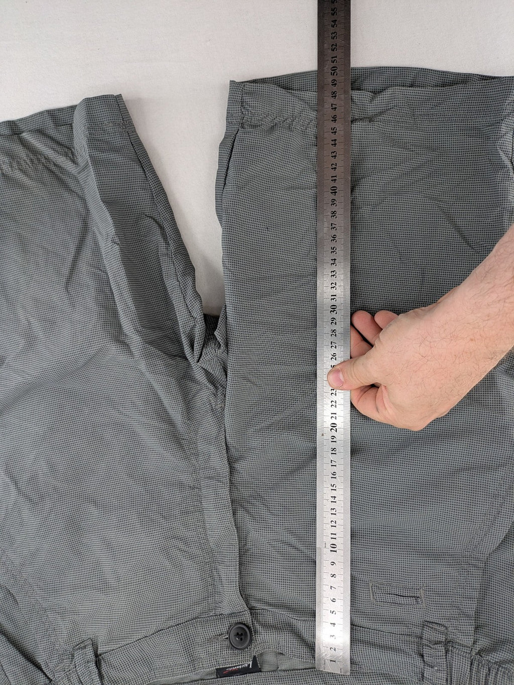 Luciano grey shorts lightweight polyamide with elastic waistband and button closure.