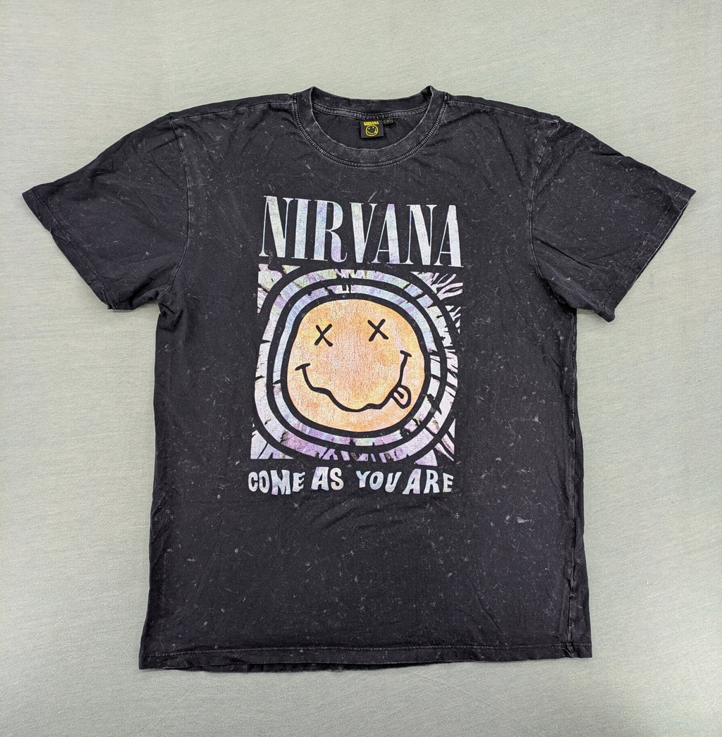 Nirvana vintage t-shirt black washed fabric iconic Smiley logo "Come As You Are