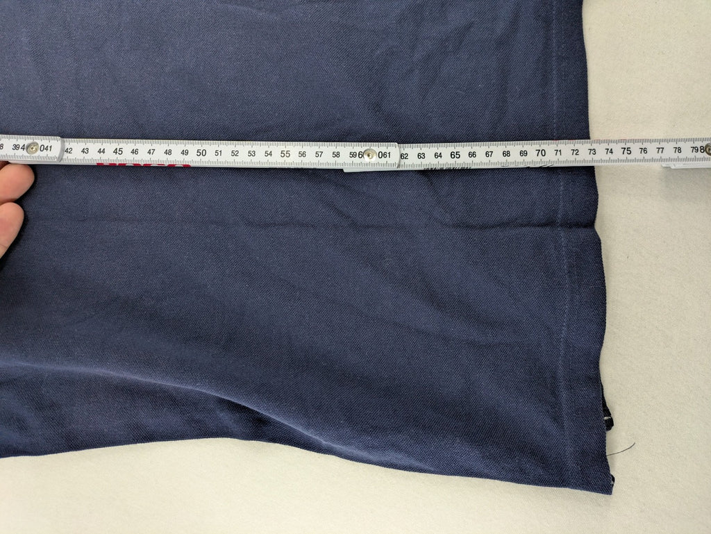 XXL navy polo shirt with grey contrast collar and cuffs, 100% cotton material.