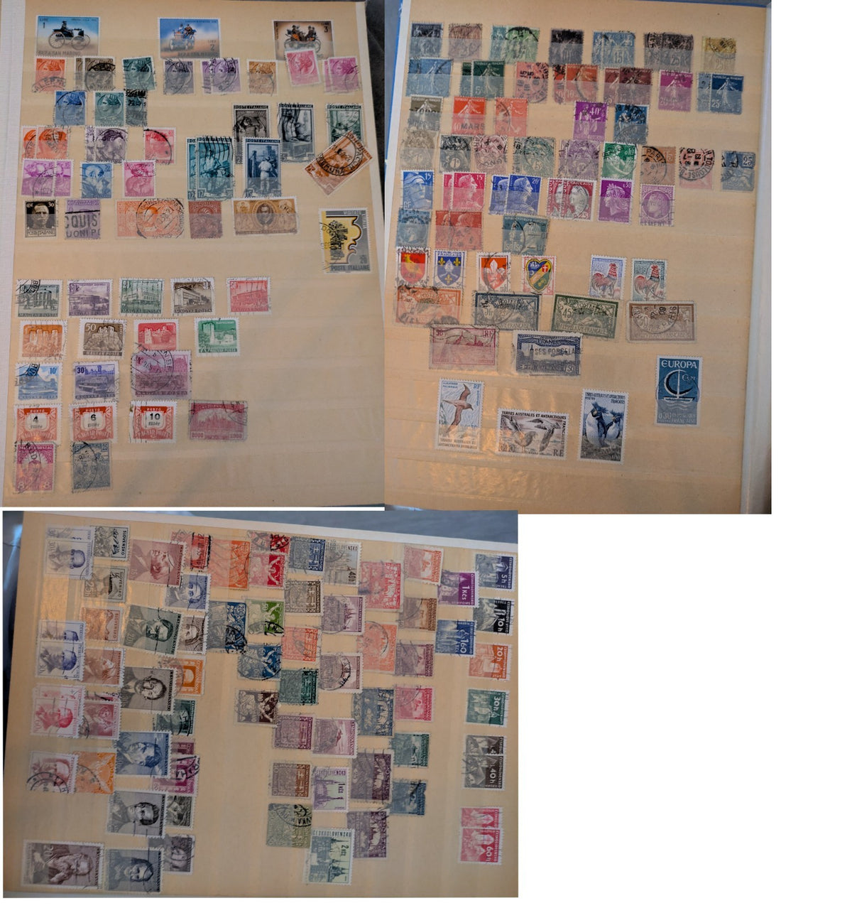 Beige postage stamp album featuring over 1000 stamps from Germany and Europe.