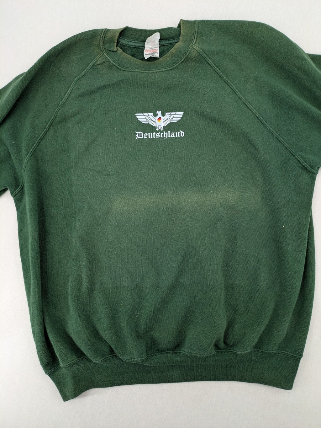 Fruit of the Loom green turtle neck jumper with embroidered Deutschland eagle logo.