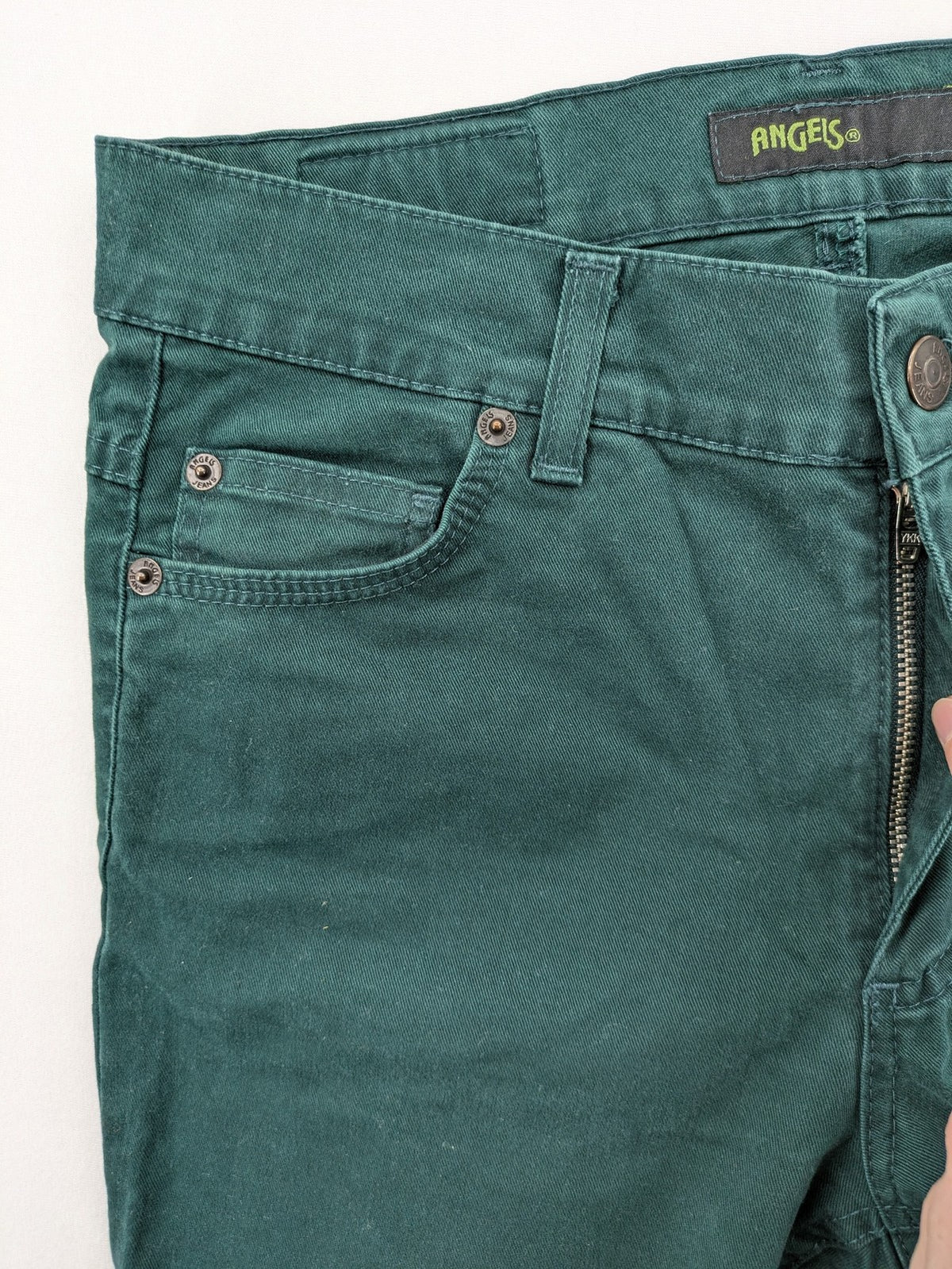 Angels green straight jeans, 5-pocket style, made from cotton blend with stretch.