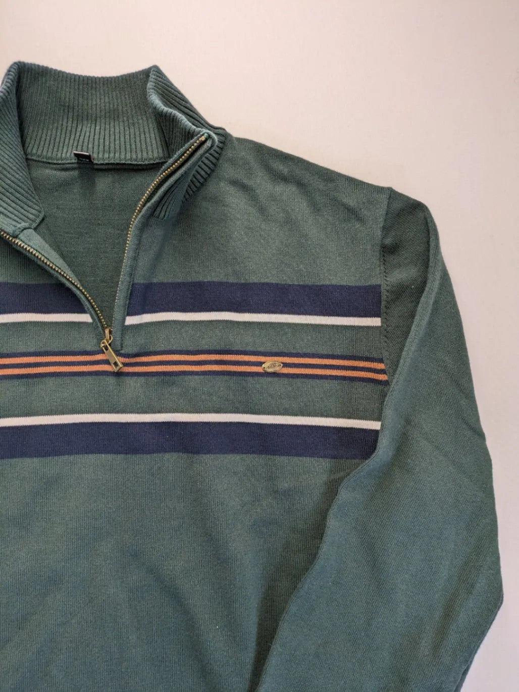 Aiopeson orange turtle neck jumper with striped pattern in navy and white, cotton blend.