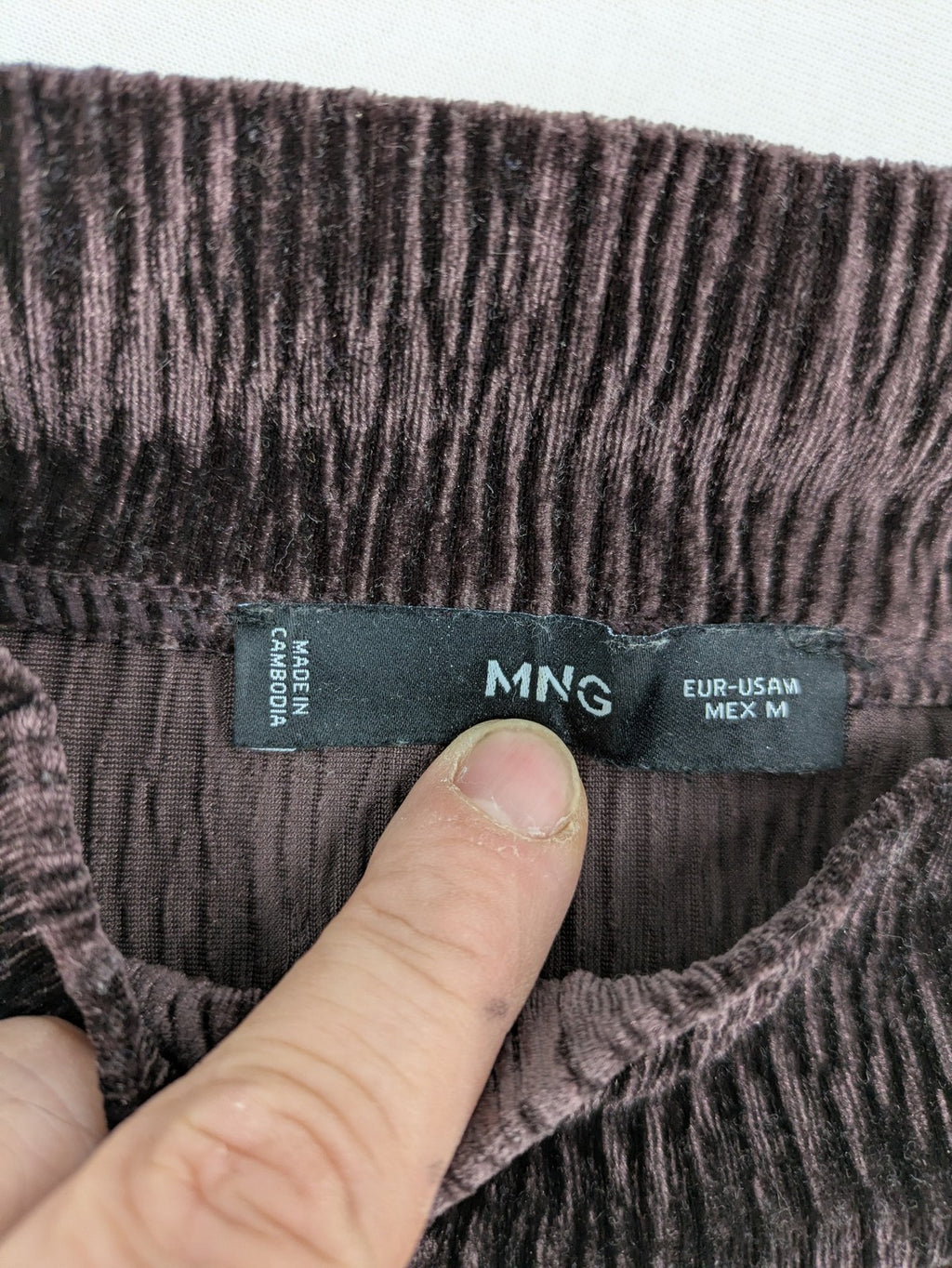 MNG purple A-line dress with standing collar, crinkle velvet texture.