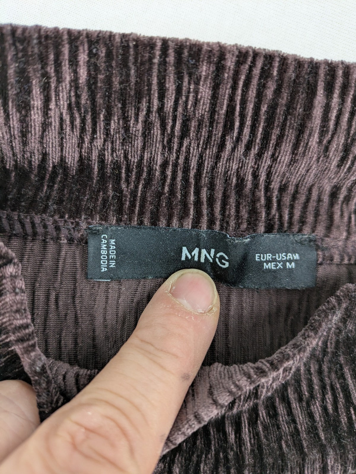 MNG purple A-line dress with standing collar, crinkle velvet texture.