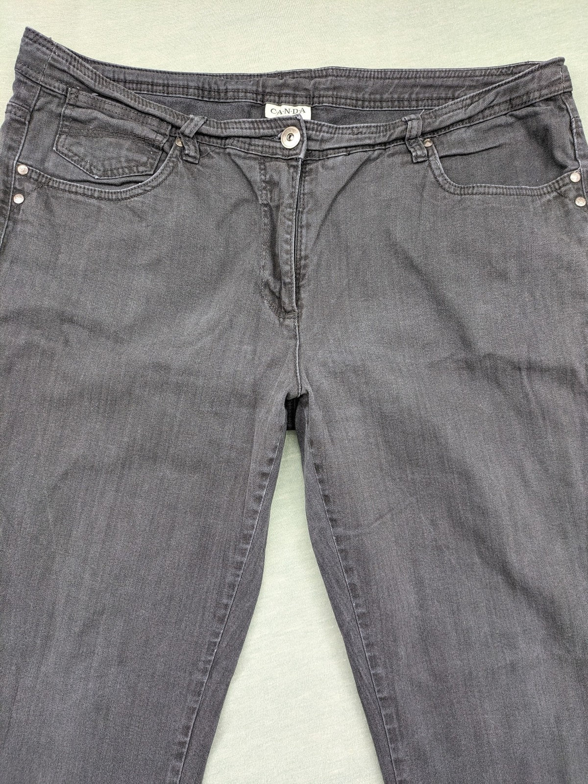 C&A grey straight jeans 5-pocket style with subtle rivets and stretch denim material.