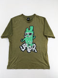 Urgh graphic t-shirt olive green large cactus print front, small logo detail back.