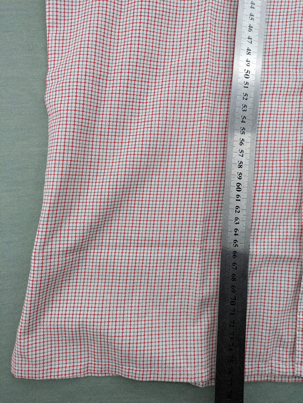 C&A short-sleeve shirt pink white checkered pattern, single chest pocket, polyester cotton blend.
