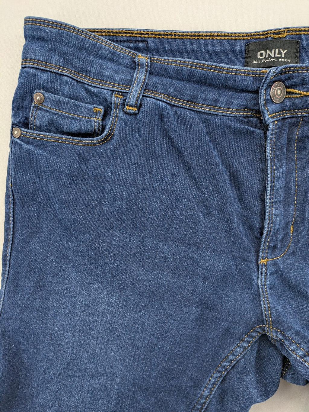 ONLY blue straight jeans classic 5-pocket design dark wash cotton slim fit