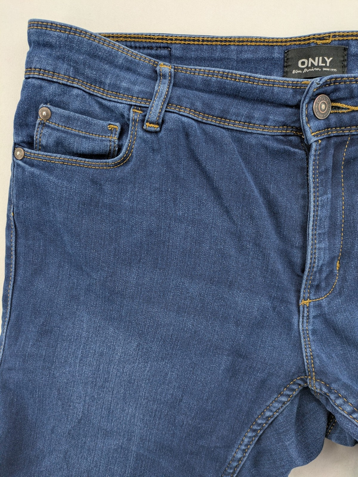 ONLY blue straight jeans classic 5-pocket design dark wash cotton slim fit