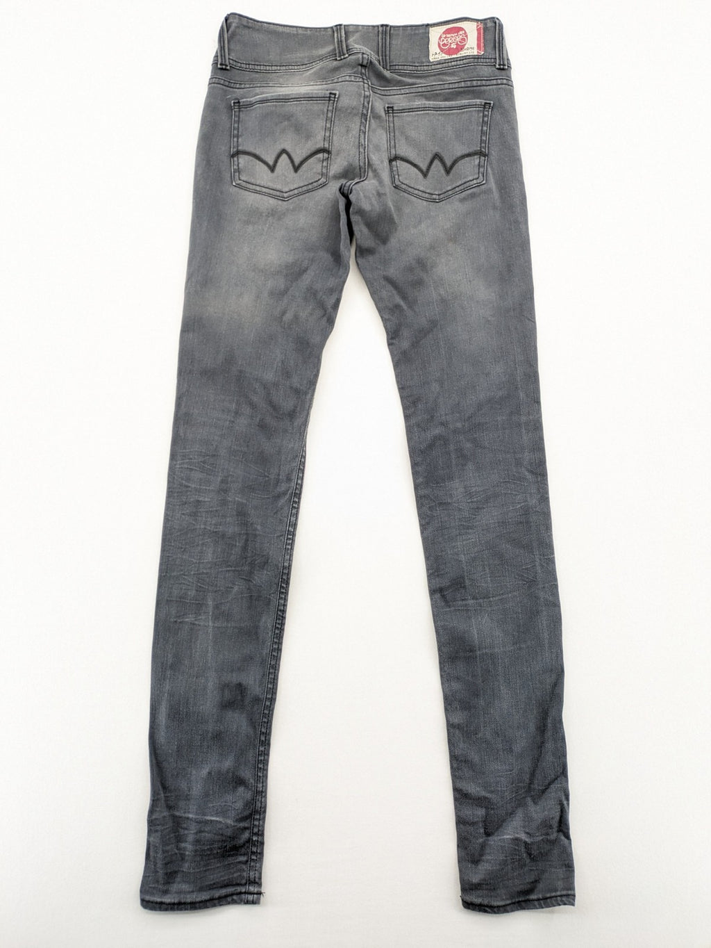 Le Temps des Cerises grey skinny jeans high waist with faded wash and logo detail.